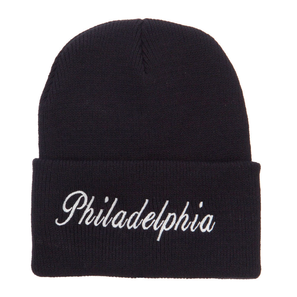 City of Philadelphia Embroidered Long Beanie - Black OSFM