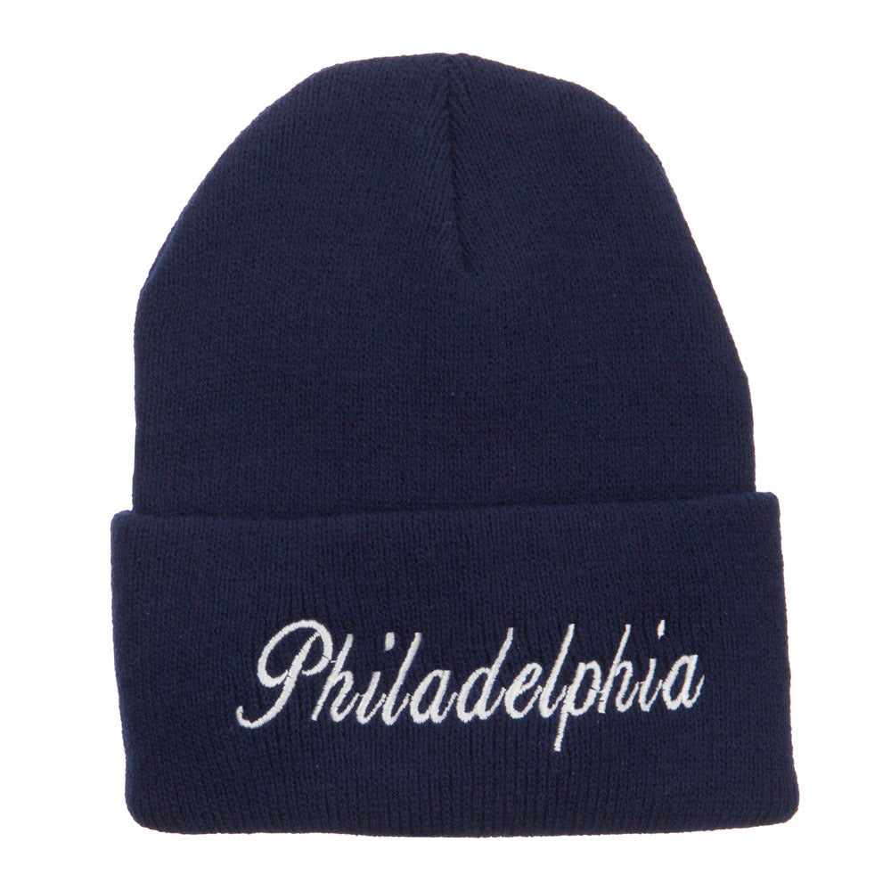 City of Philadelphia Embroidered Long Beanie - Navy OSFM