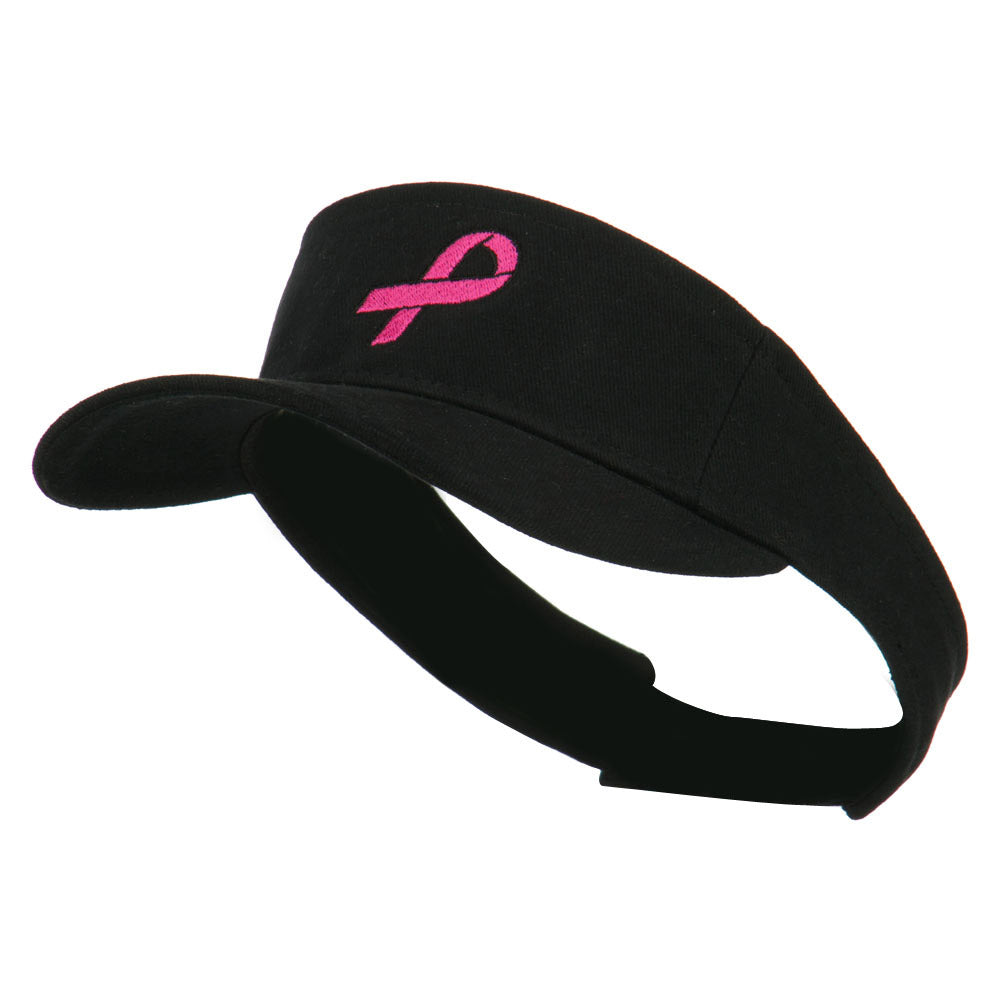 Hot Pink Ribbon Breast Cancer Embroidered Visor - Black OSFM