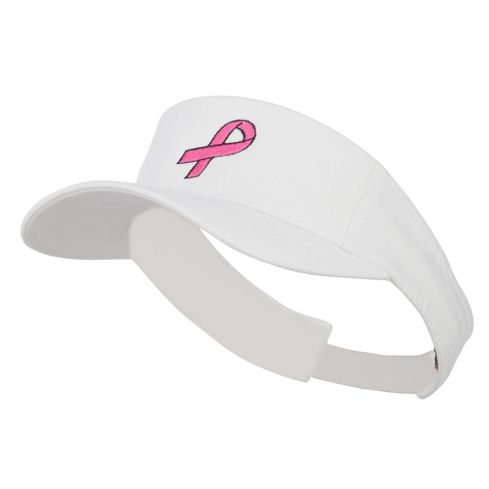 Hot Pink Ribbon Breast Cancer Embroidered Visor - White OSFM