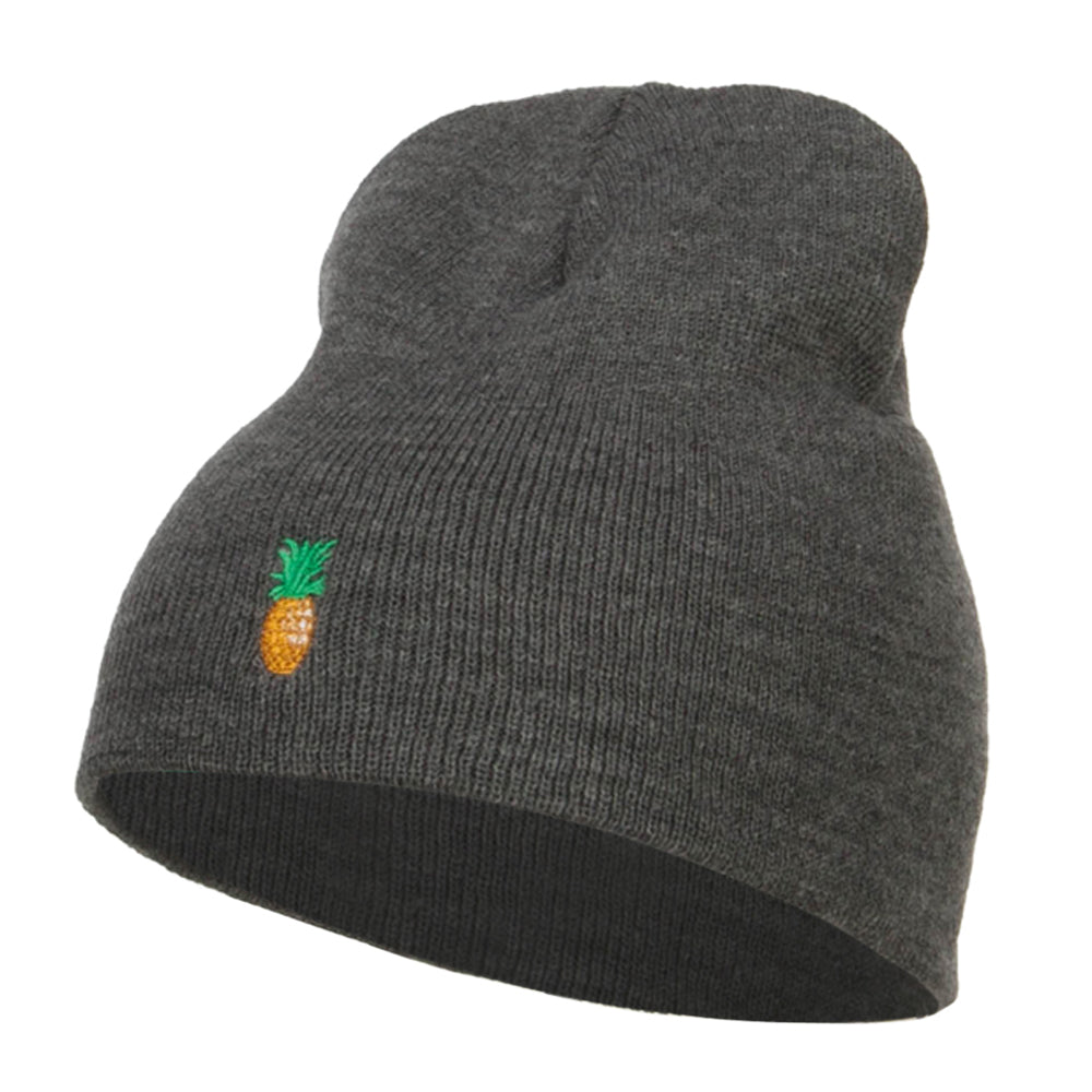 Mini Pineapple Embroidered Short Beanie - Dk Grey OSFM