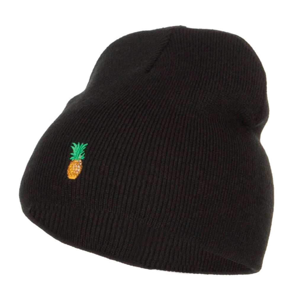 Mini Pineapple Embroidered Short Beanie - Black OSFM