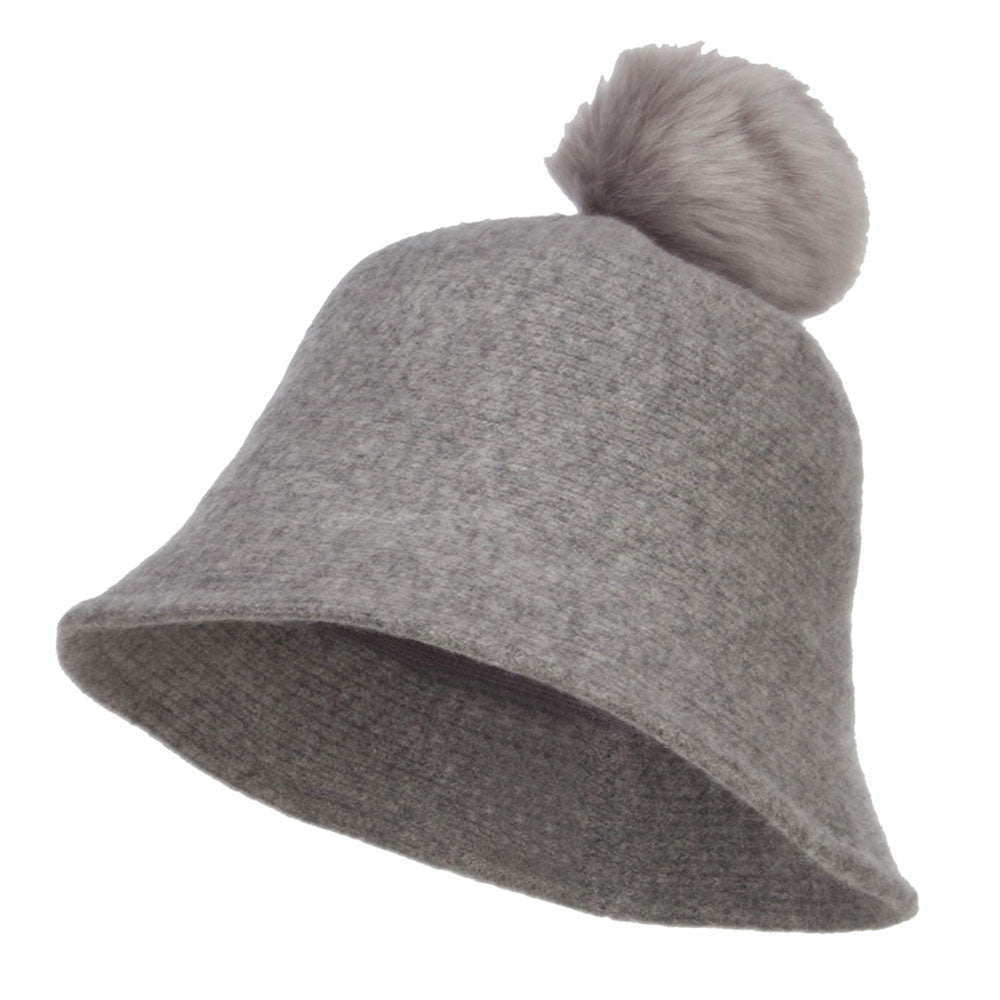 Pom Pom Wool Bucket Hat - Grey OSFM