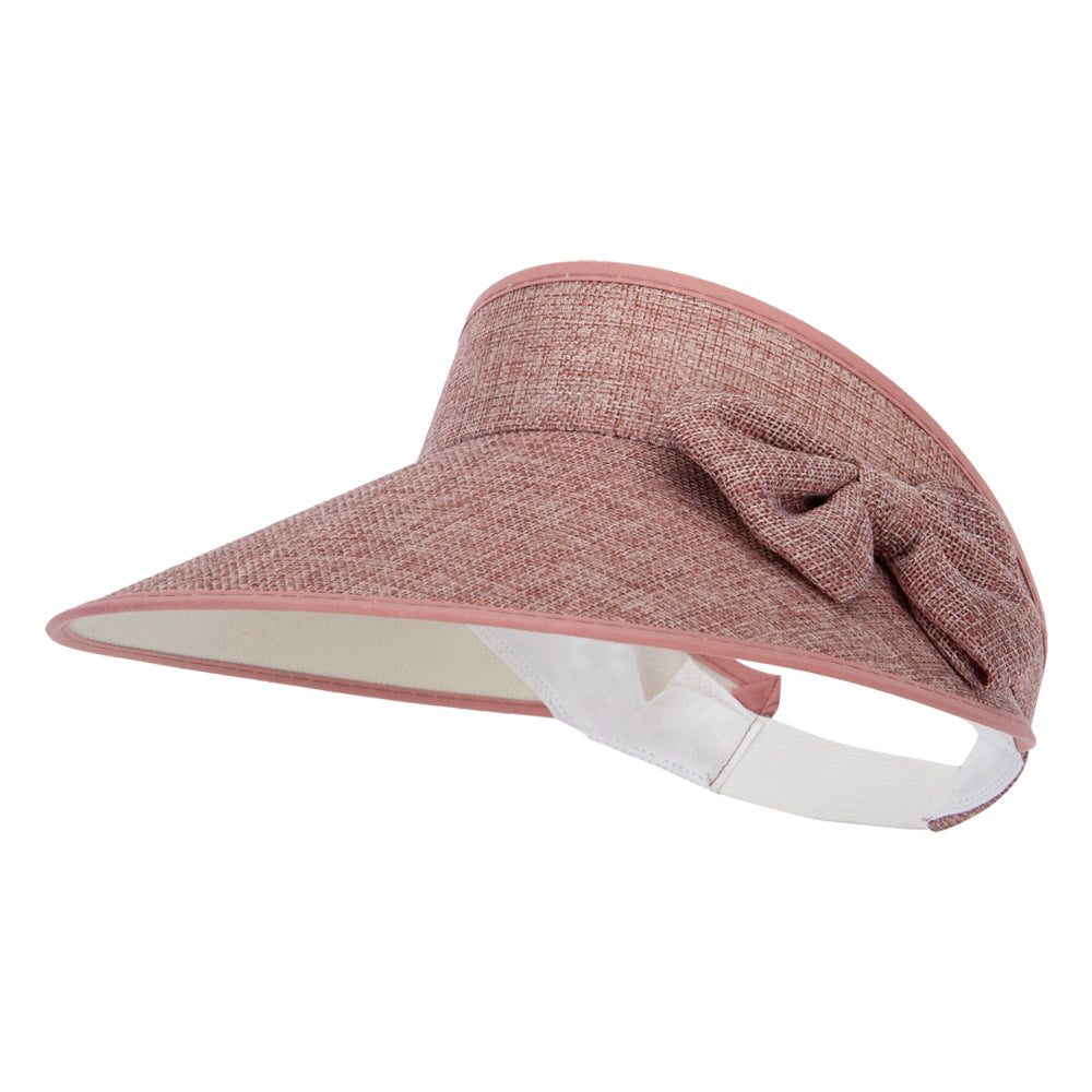 Women&#039;s Polyester Bow Accented Large Hard Brim Gardening Sun Visor - Lt Pink OSFM