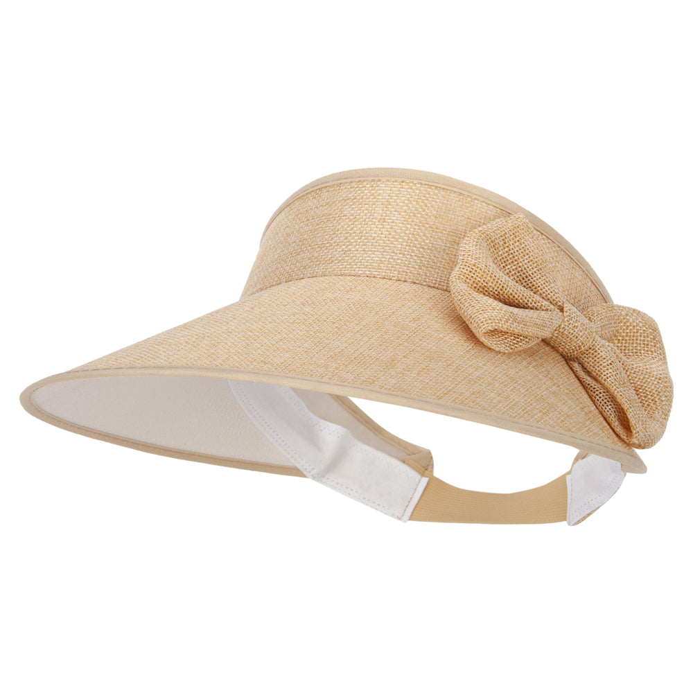 Women&#039;s Polyester Bow Accented Large Hard Brim Gardening Sun Visor - Natural OSFM