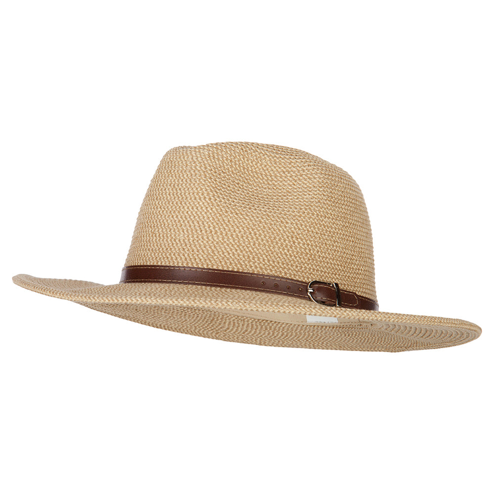 UPF 50+ Men&#039;s Paper Braid Large Brim Fedora Hat - Tan Tweed L