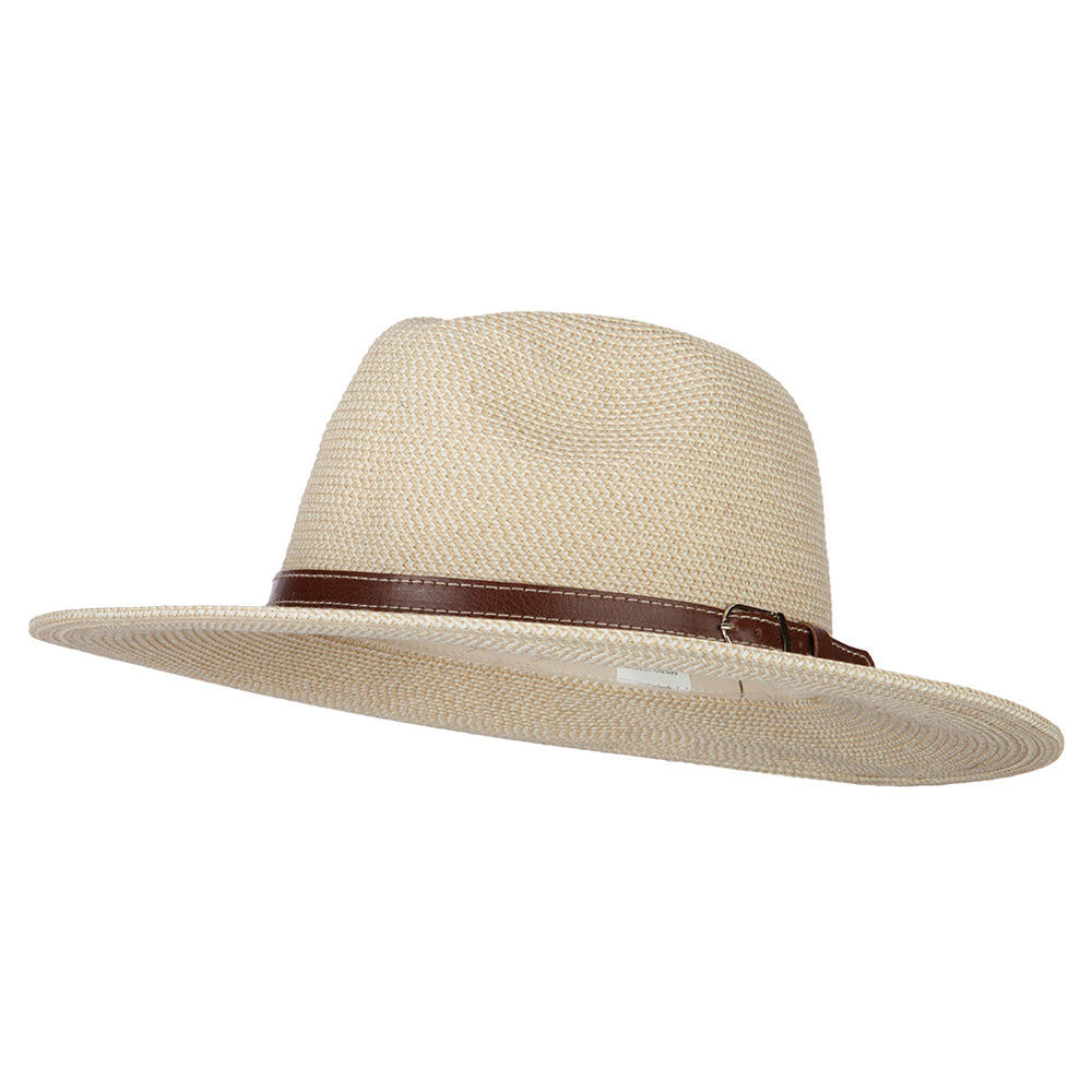 UPF 50+ Men&#039;s Paper Braid Large Brim Fedora Hat - White Tweed L