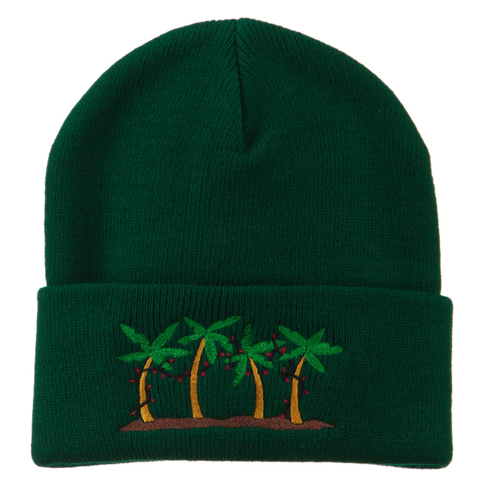 Palm Trees Christmas Lights Embroidered Beanie - Green OSFM