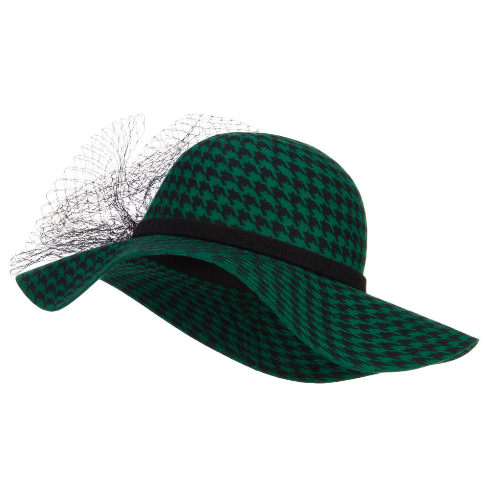 Houndstooth Wool Felt Hat with Net - Green OSFM