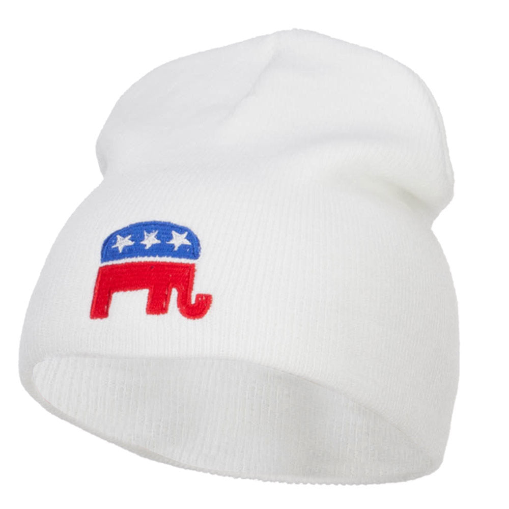 Republican Elephant USA Embroidered Short Beanie - White OSFM