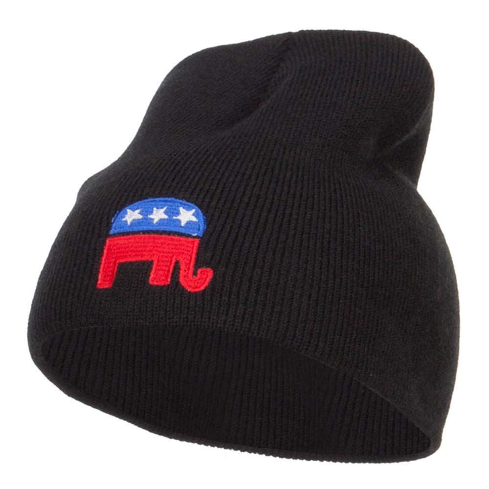 Republican Elephant USA Embroidered Short Beanie - Black OSFM