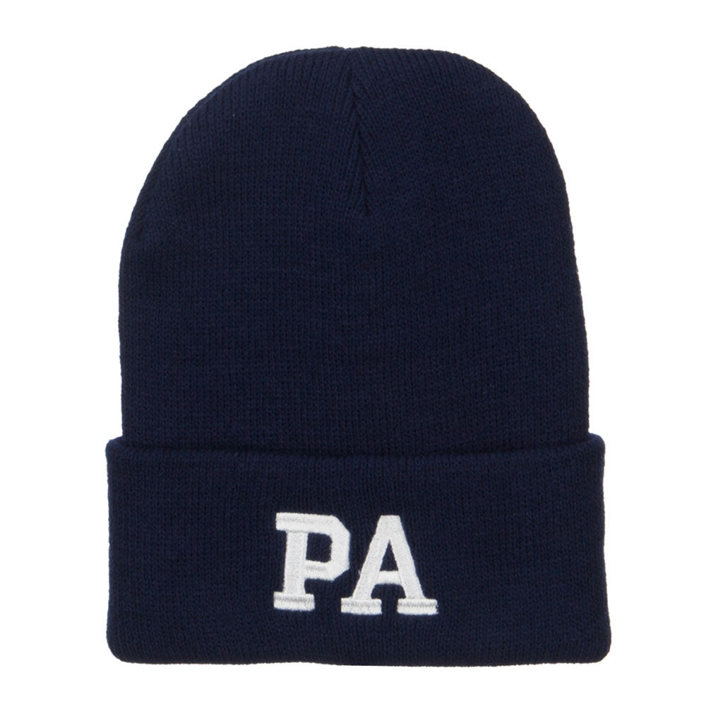 PA Pennsylvania State Embroidered Long Beanie - Navy OSFM