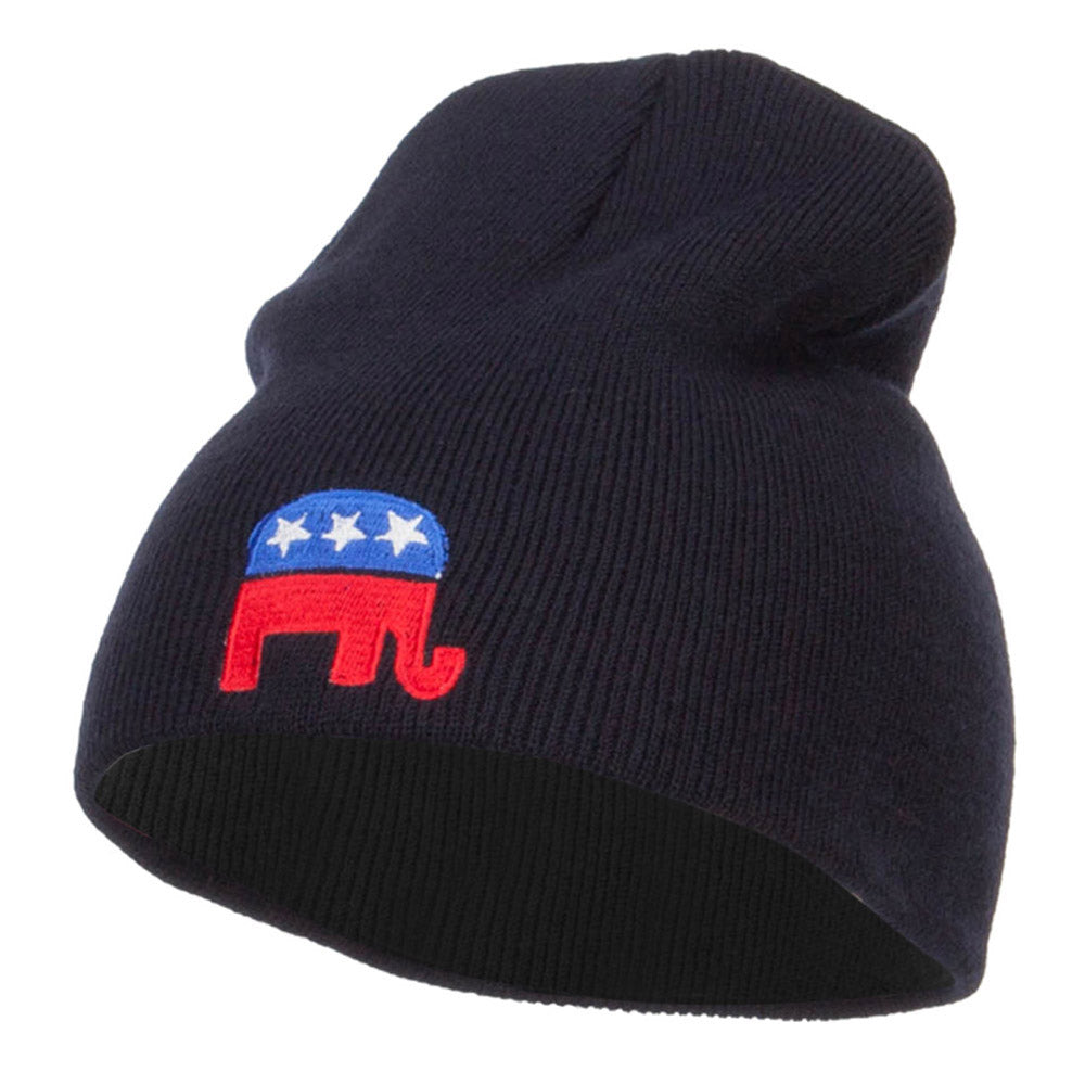Republican Elephant USA Embroidered Short Beanie - Navy OSFM