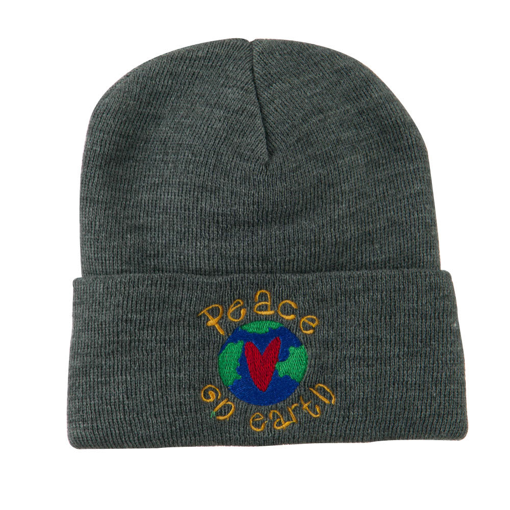 Peace on Earth Embroidered Beanie - Grey OSFM