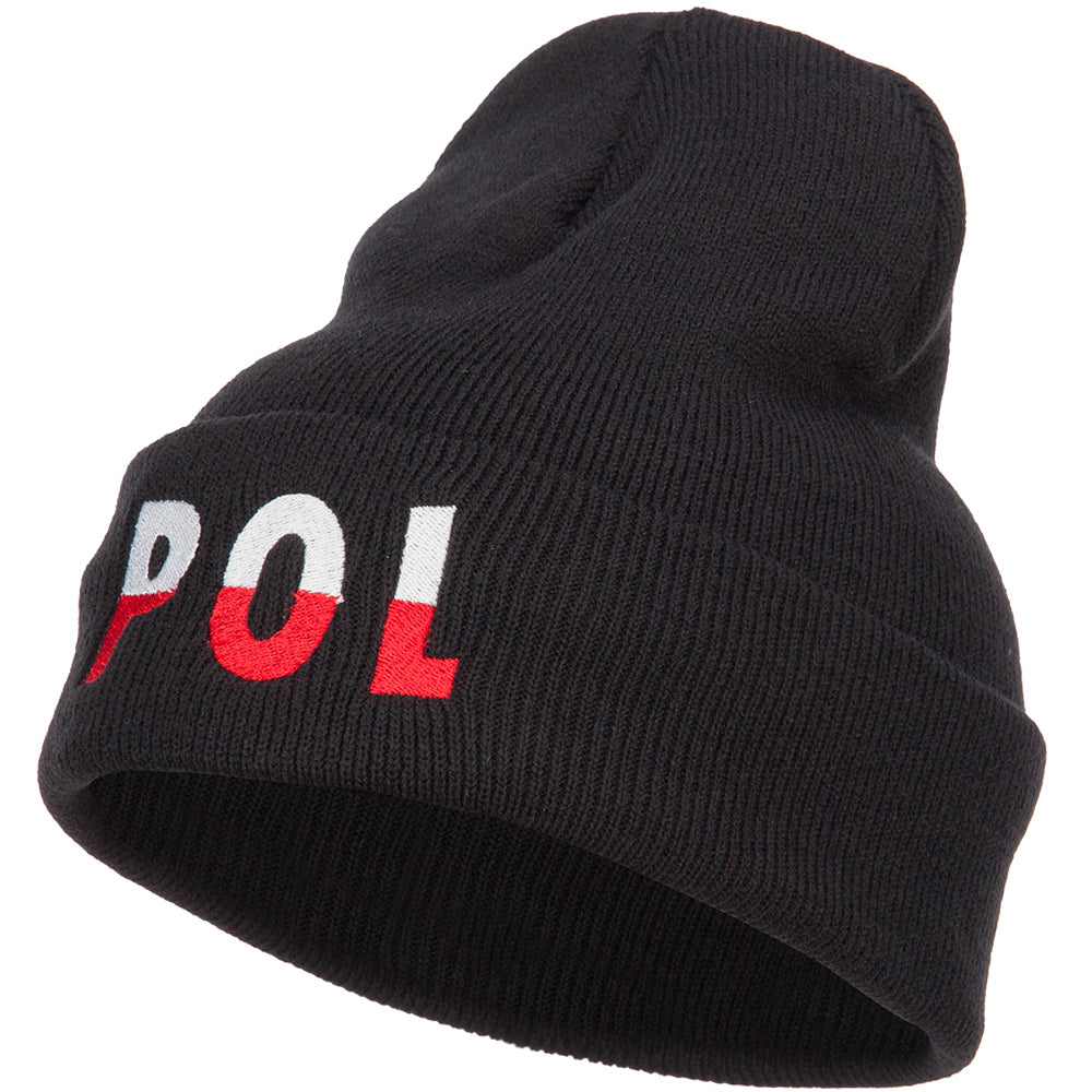 Poland POL Flag Embroidered Long Beanie - Black OSFM