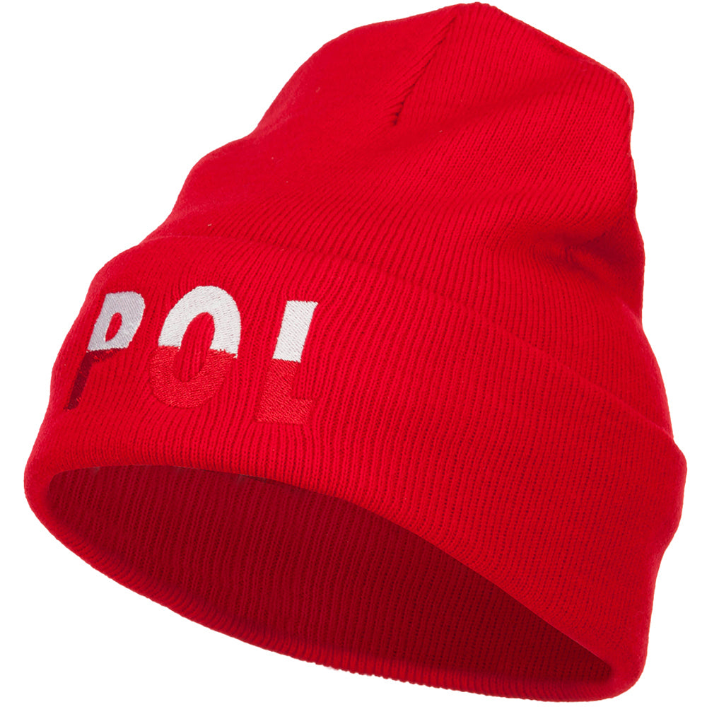 Poland POL Flag Embroidered Long Beanie - Red OSFM