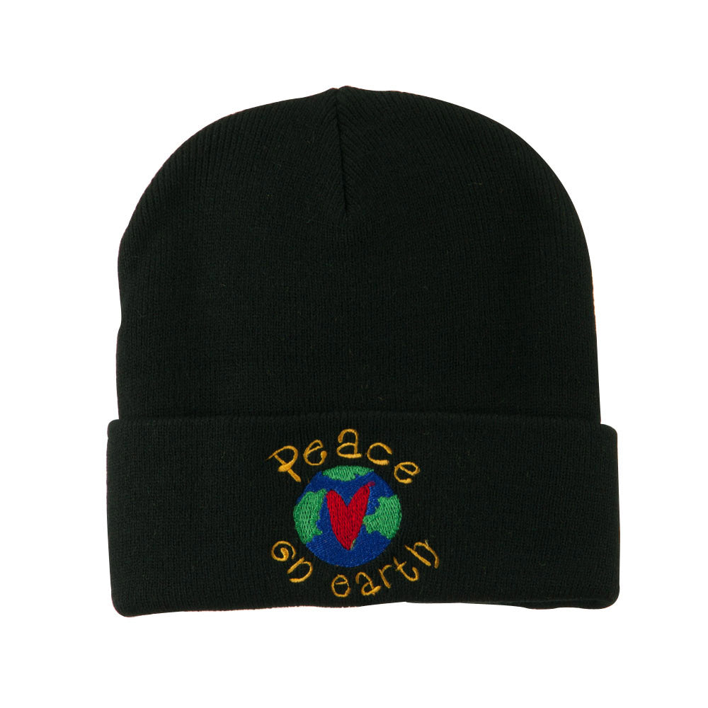Peace on Earth Embroidered Beanie - Black OSFM