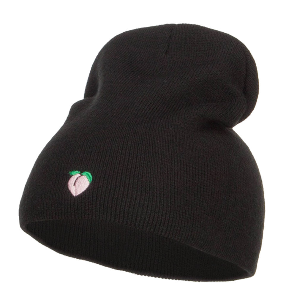 Mini Peach Embroidered Short Beanie - Black OSFM