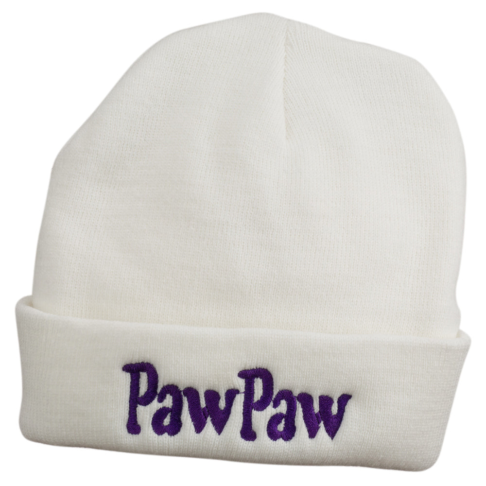 PawPaw Embroidered Long Cuff Beanie - White OSFM