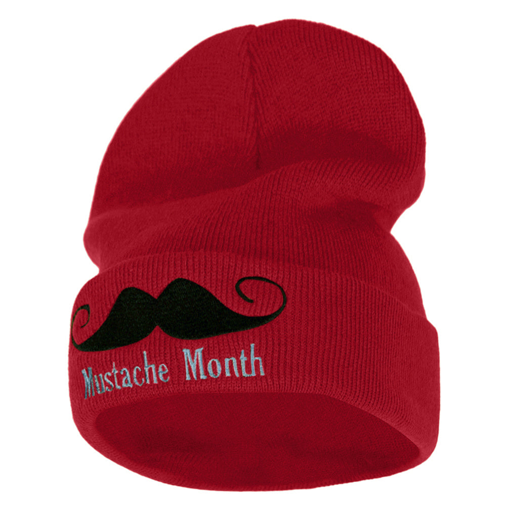Mustache Month 12 Inch Long Knitted Beanie - Red OSFM