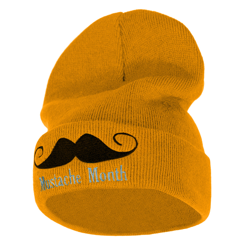 Mustache Month 12 Inch Long Knitted Beanie - Yellow OSFM