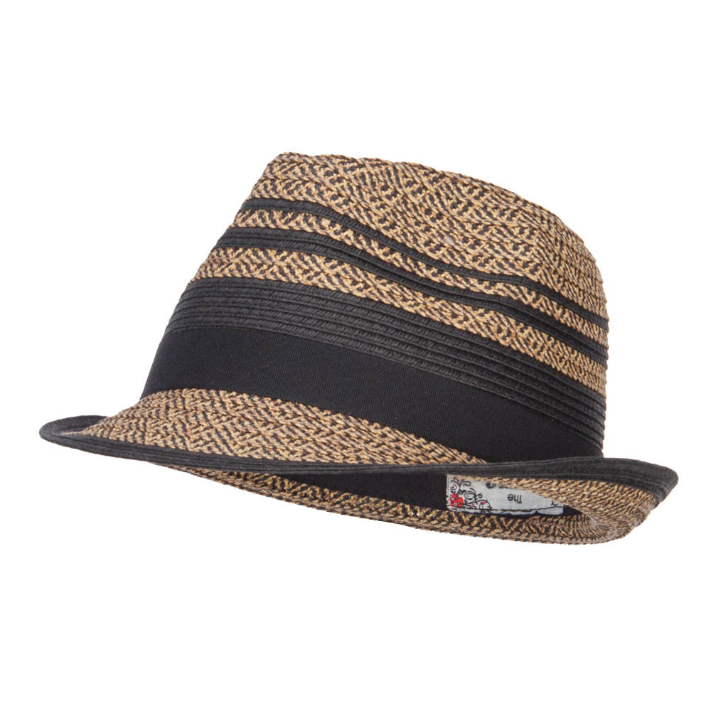 Striped Tweed Paper Braid Fedora - Black OSFM