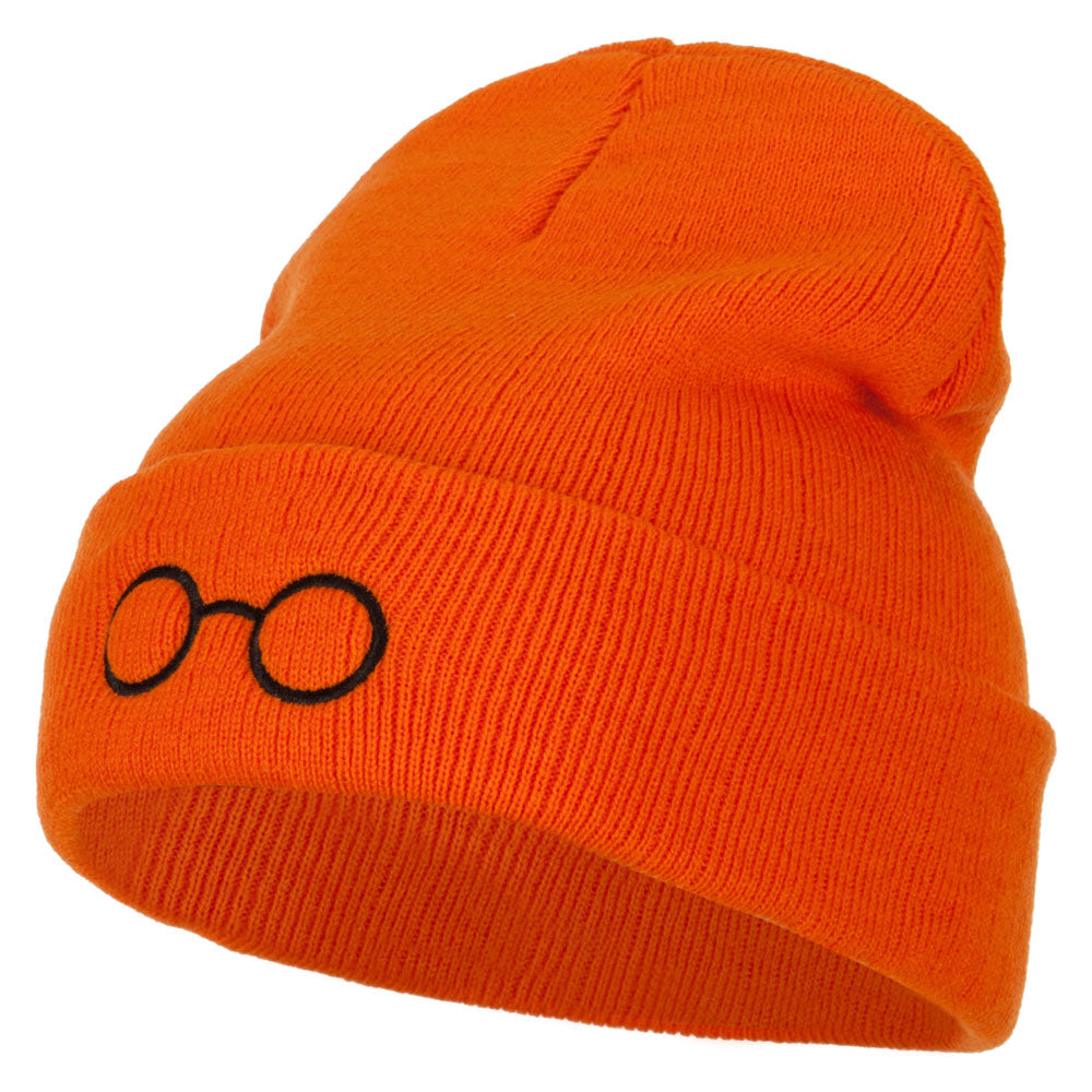 Perfect Round Eyeglasses Embroidered Long Beanie - Orange OSFM