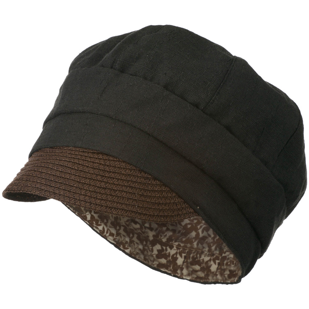 Women&#039;s Paper Straw Brim Crushable Cabbie Hat - Black OSFM