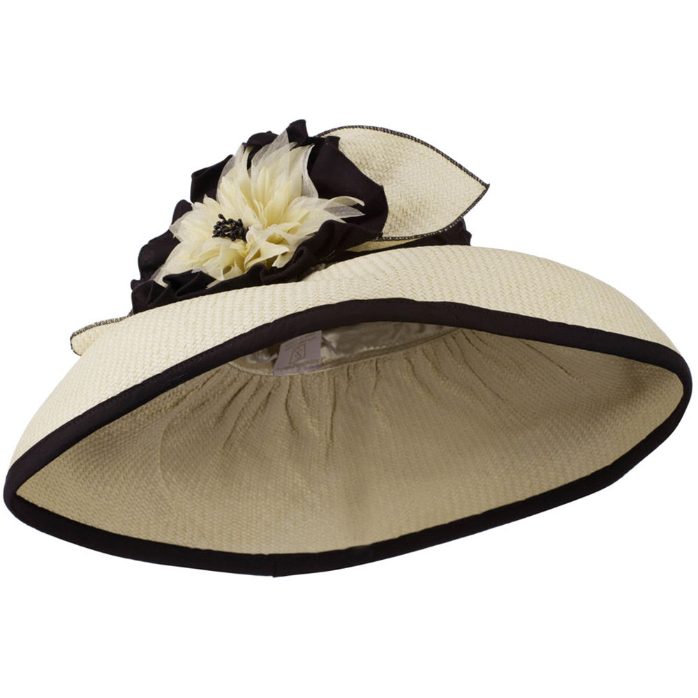 Paper Straw Hat with Big Flower - Natural Black OSFM