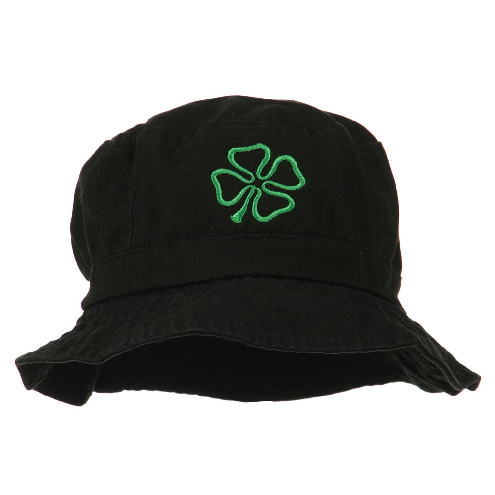 Saint Patrick&#039;s Four Leaf Clover Embroidered Bucket Hat - Black OSFM