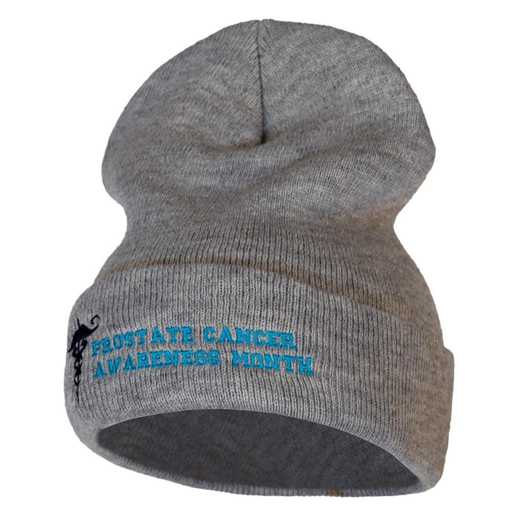 Prostate Cancer Awareness Month 12 Inch Long Knitted Beanie - Heather Grey OSFM