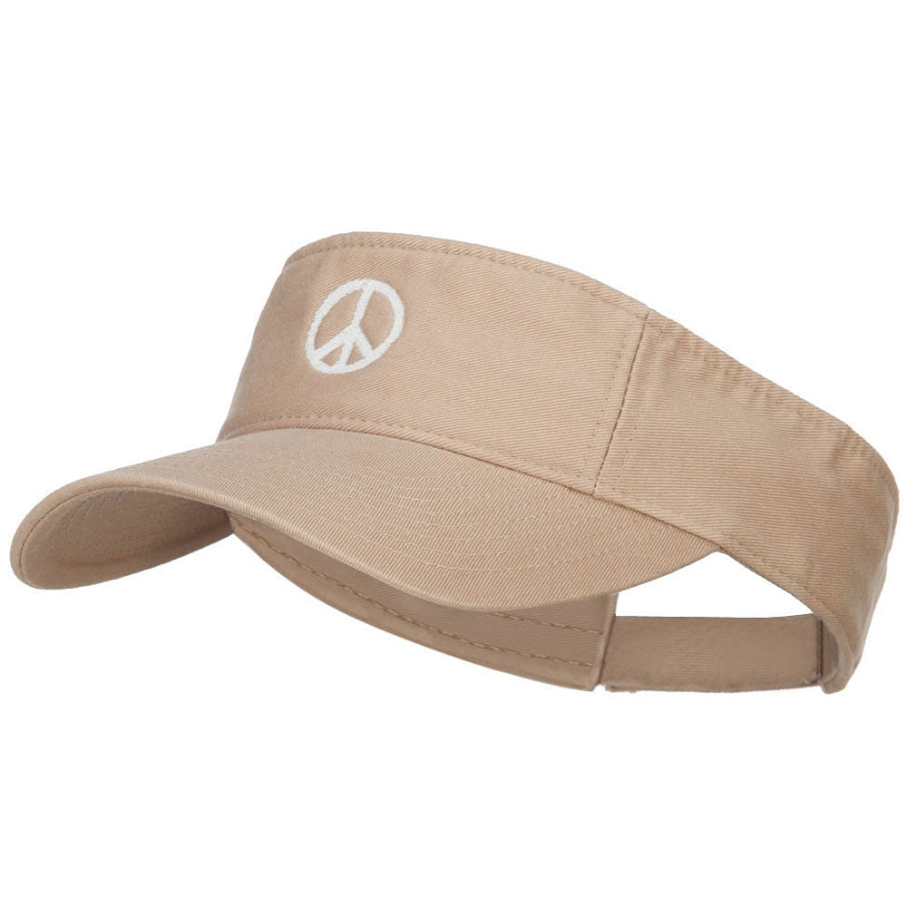 Peace Symbol Embroidered Washed Visor - Khaki OSFM