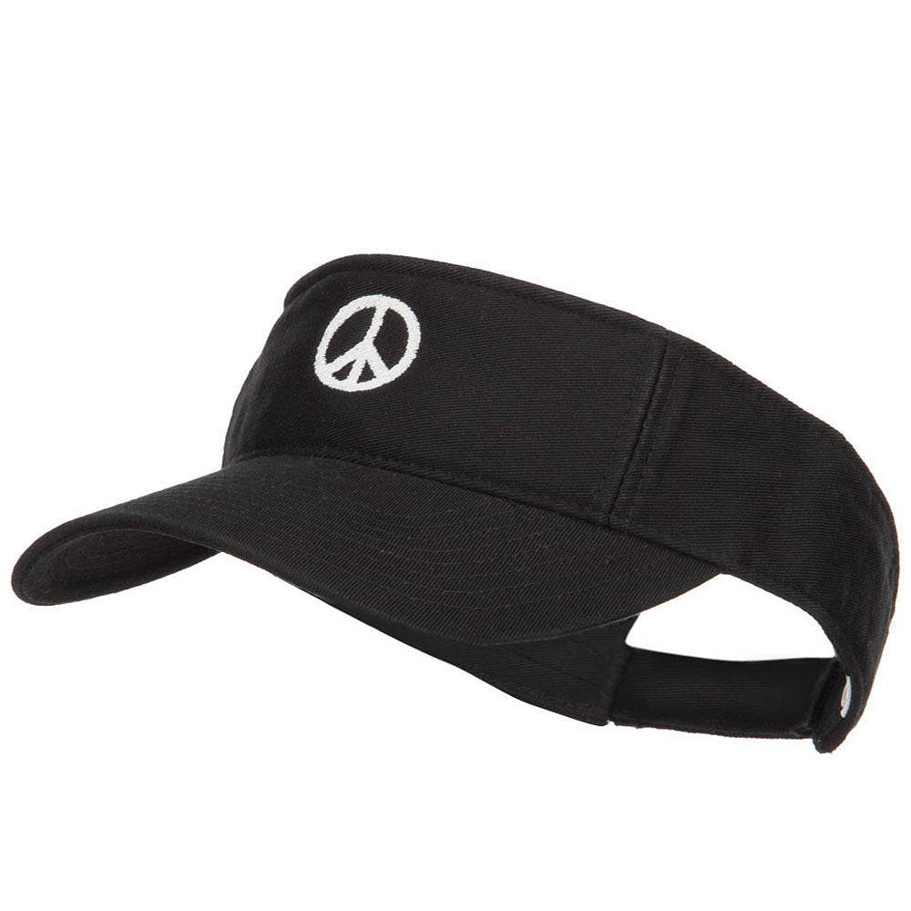 Peace Symbol Embroidered Washed Visor - Black OSFM