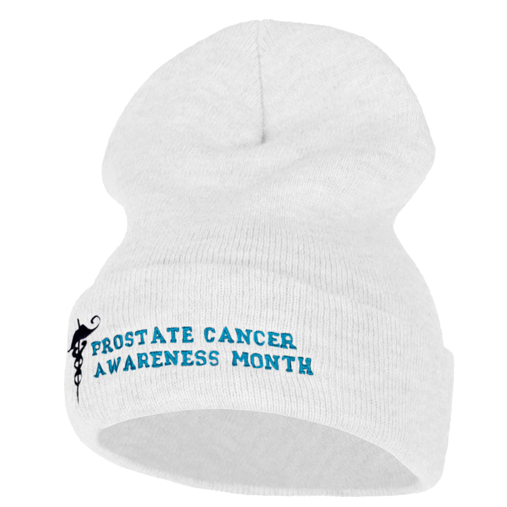 Prostate Cancer Awareness Month 12 Inch Long Knitted Beanie - White OSFM