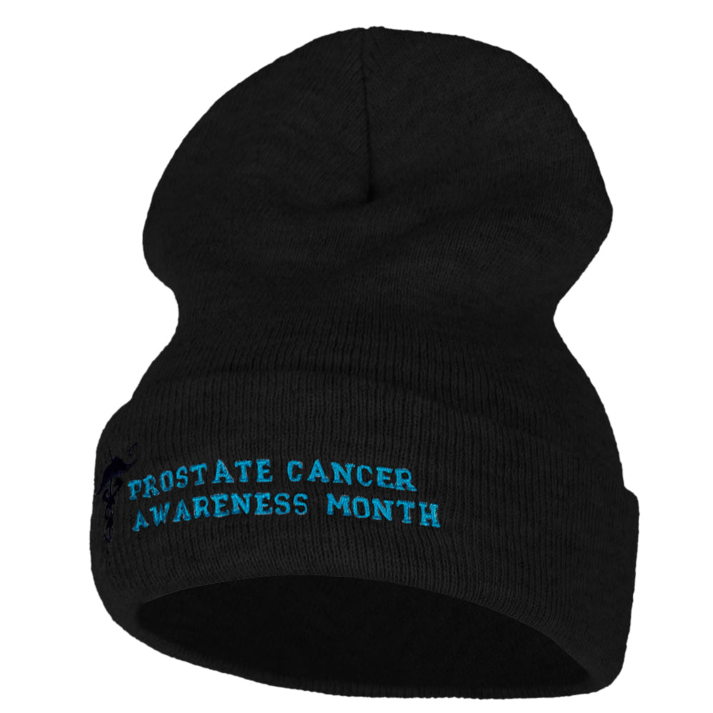 Prostate Cancer Awareness Month 12 Inch Long Knitted Beanie - Black OSFM