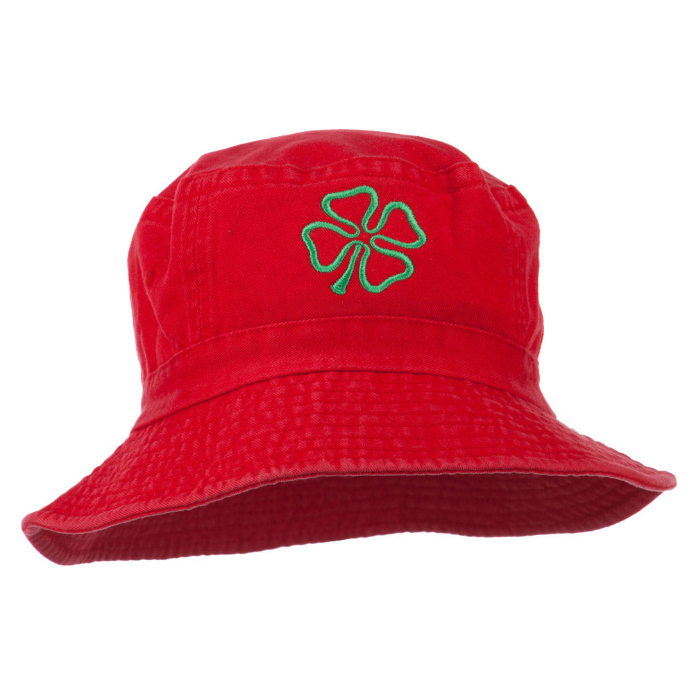 Saint Patrick&#039;s Four Leaf Clover Embroidered Bucket Hat - Red OSFM