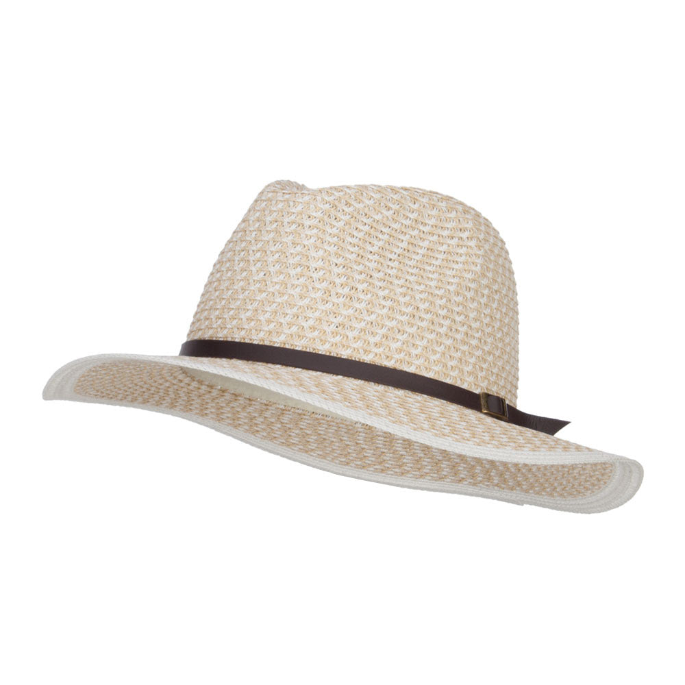 Patterned Panama Hat with Buckle Band - Beige OSFM