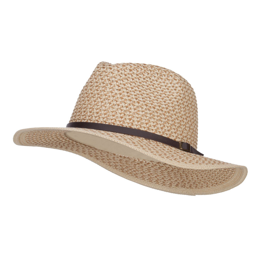 Patterned Panama Hat with Buckle Band - Tan OSFM