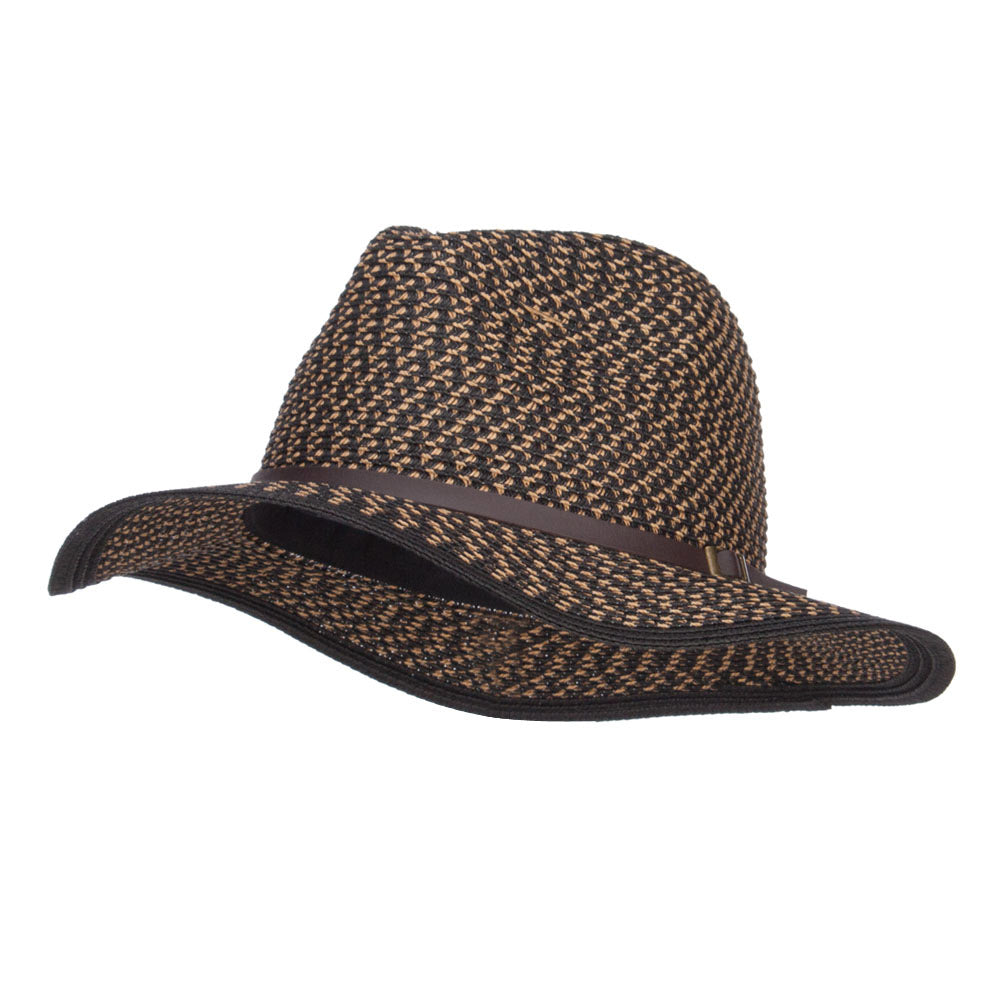 Patterned Panama Hat with Buckle Band - Black OSFM