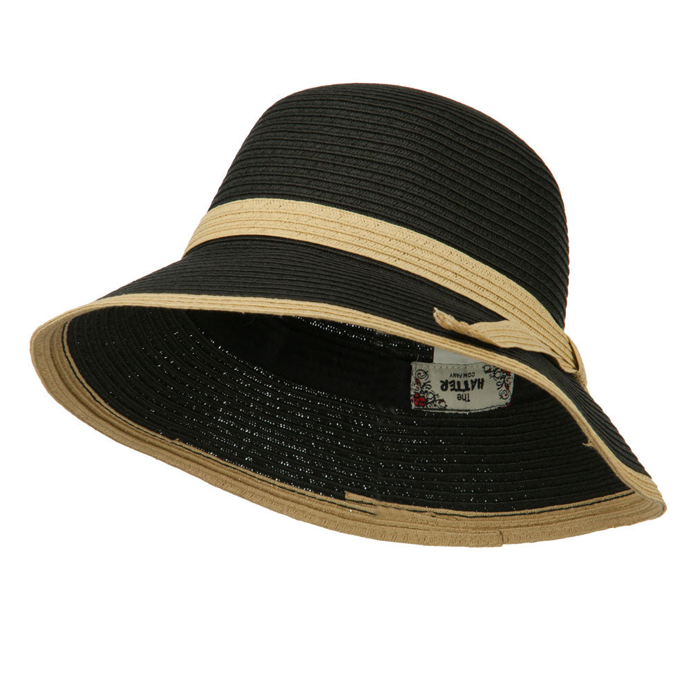 Paper Straw Trimmed Bucket Hat - Black OSFM