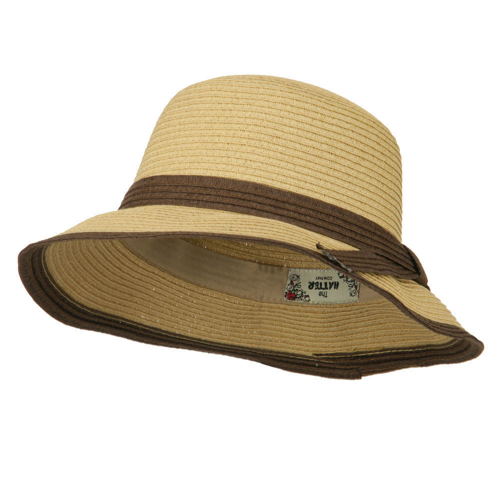 Paper Straw Trimmed Bucket Hat - Tan OSFM