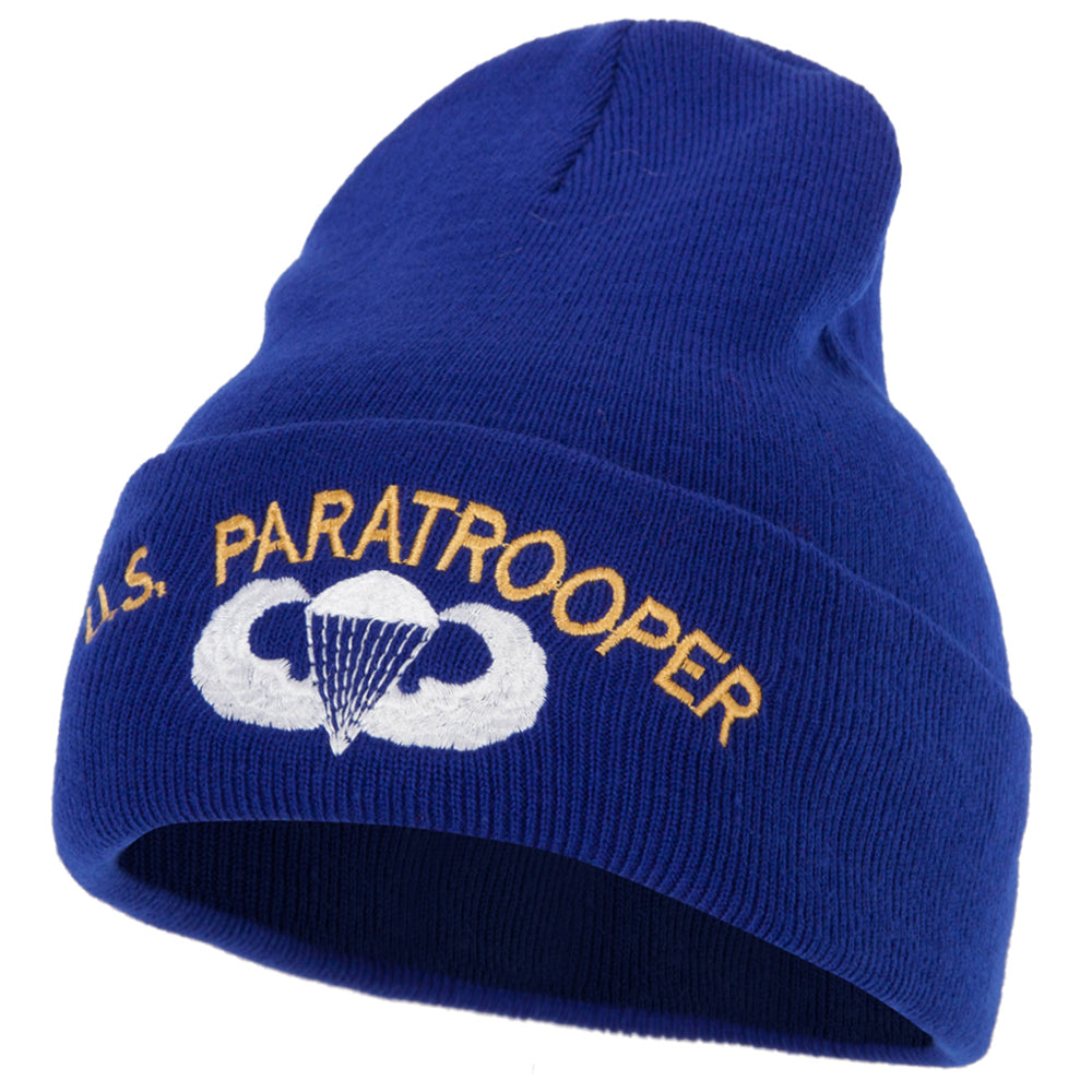 US Paratrooper Design Embroidered 12 Inch Long Knitted Beanie - Royal OSFM