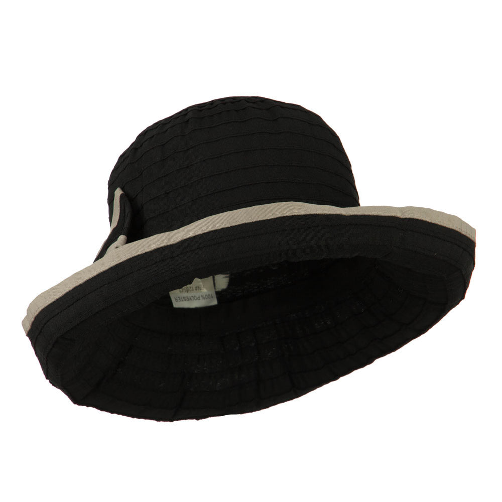 Woman&#039;s Poly Ribbon Crushable Hat with Bow Accent - Black OSFM