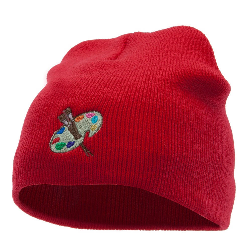 Artist Palette Embroidered 8 Inch Knitted Short Beanie - Red OSFM