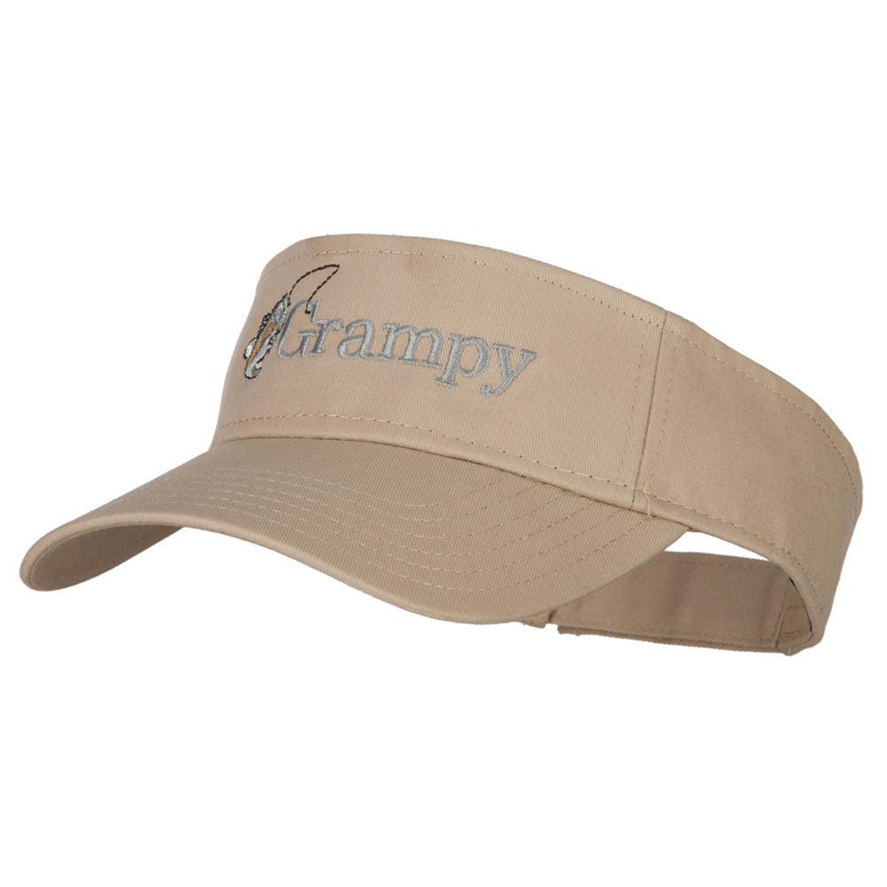 Fishing Grampy Embroidered Cotton Twill Sun Visor - Khaki OSFM