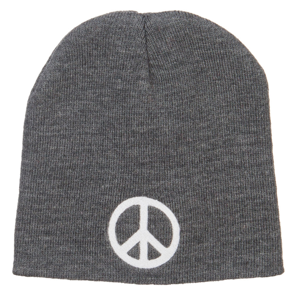 Peace Symbol Embroidered Short Beanie - Grey OSFM