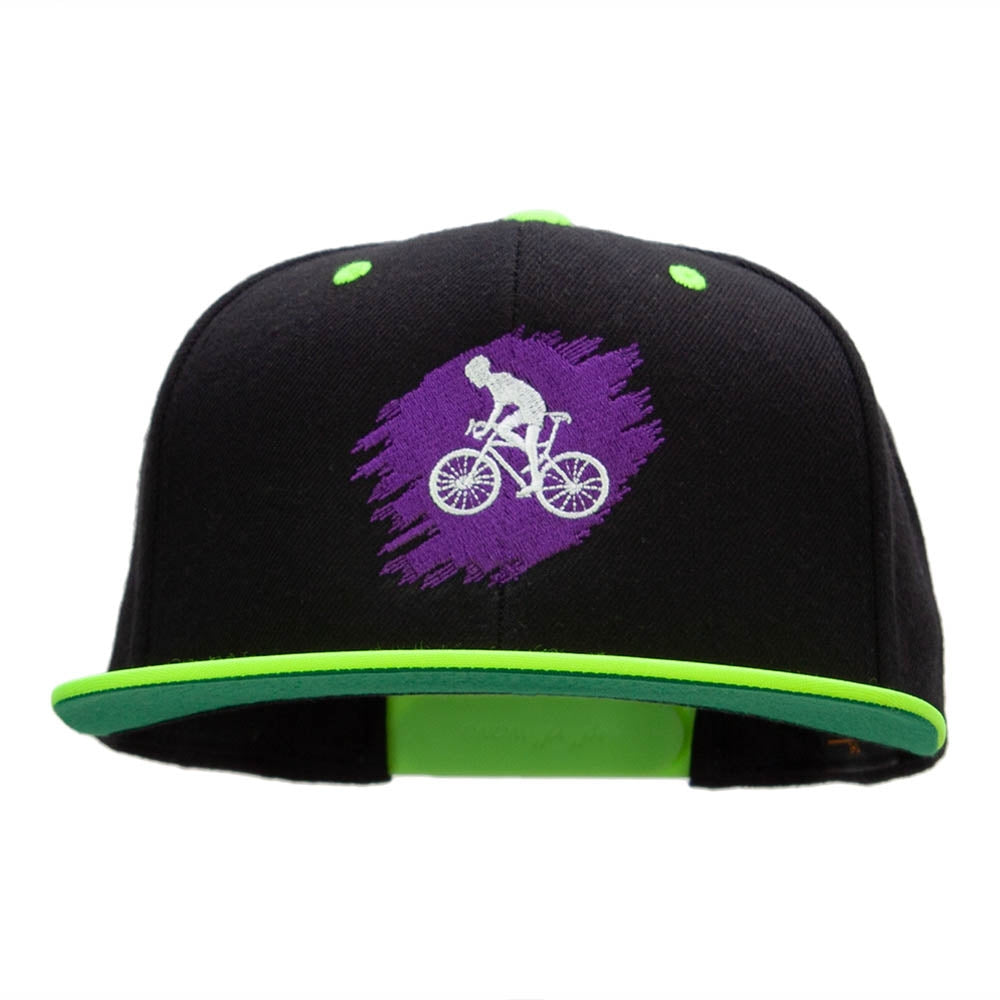 Purple Cyclist Embroidered Wool Blend Classic Snapback - Black Neon Green OSFM