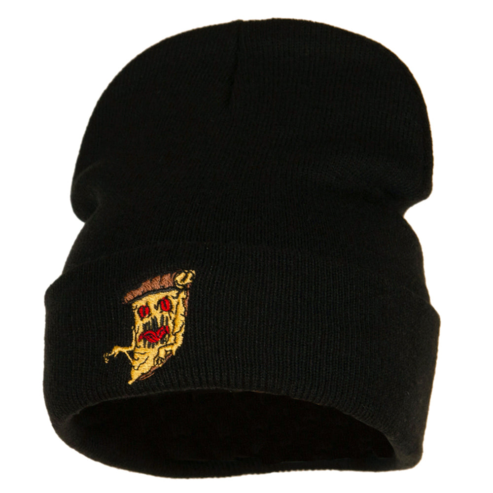 Pizza Monster Embroidered Long Knitted Beanie - Black OSFM