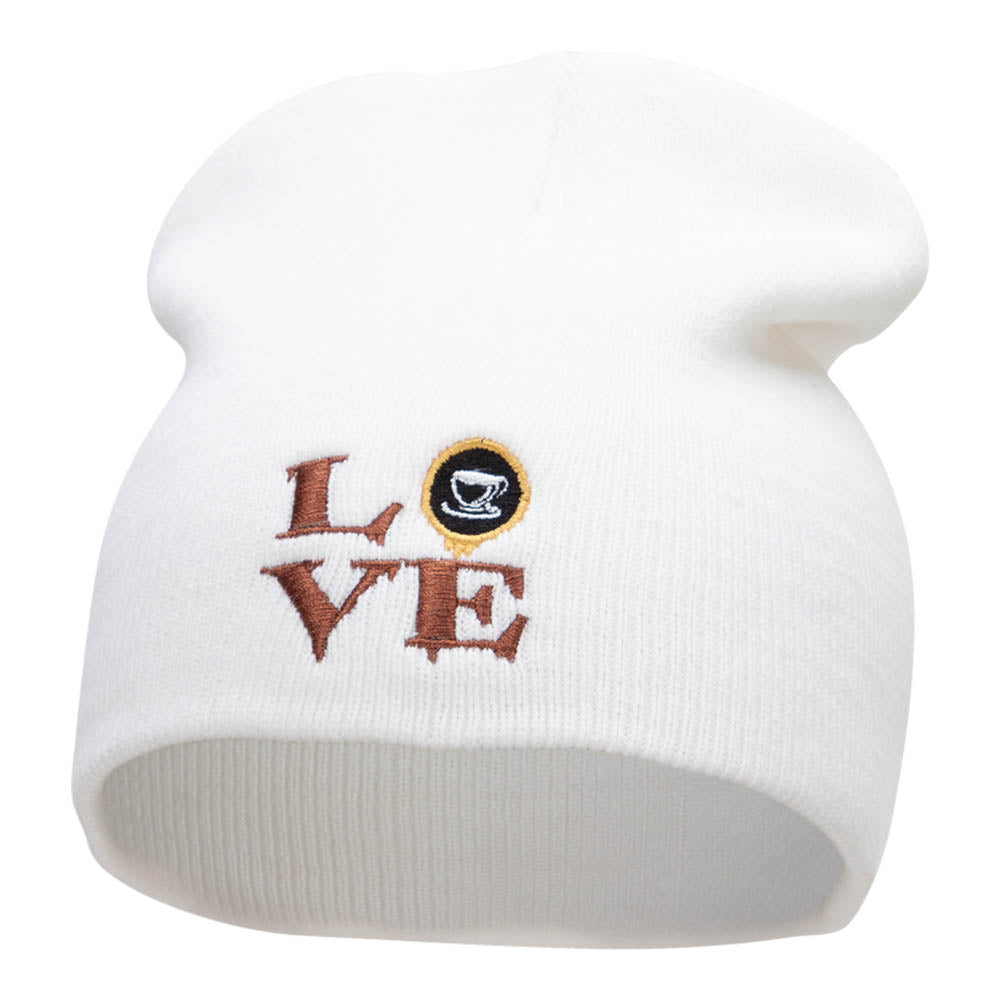Coffee Lover Embroidered Short Knitted Beanie - White OSFM