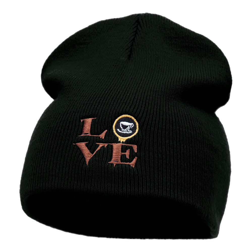 Coffee Lover Embroidered Short Knitted Beanie - Black OSFM